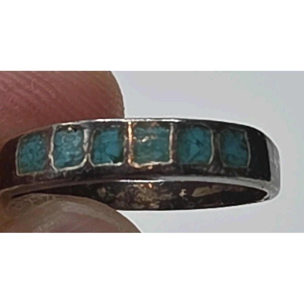 Sterling SilverTurquoise Inlay Ring  Sz 5 Boho Southwestern Band Pinky Stacking